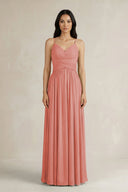A - Line Pleated Spaghetti Strap Chiffon Bridesmaid Dress in Mulberry - KISS BRIDAL Bridesmaid Dresses