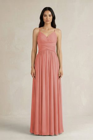 A - Line Pleated Spaghetti Strap Chiffon Bridesmaid Dress in Mulberry - KISS BRIDAL Bridesmaid Dresses