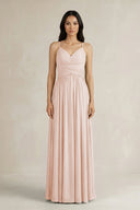 A - Line Pleated Spaghetti Strap Chiffon Bridesmaid Dress in Pale Blush - KISS BRIDAL Bridesmaid Dresses