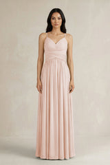 A - Line Pleated Spaghetti Strap Chiffon Bridesmaid Dress in Pale Blush - KISS BRIDAL Bridesmaid Dresses