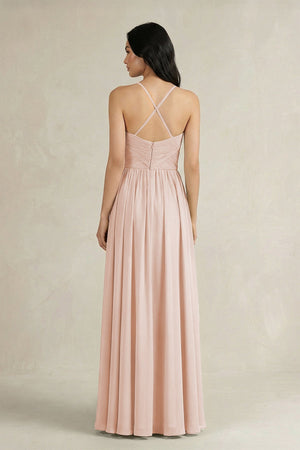 A - Line Pleated Spaghetti Strap Chiffon Bridesmaid Dress in Pale Blush - KISS BRIDAL Bridesmaid Dresses