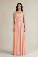 A - Line Pleated Spaghetti Strap Chiffon Bridesmaid Dress in Rose Petal - KISS BRIDAL Bridesmaid Dresses