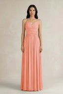 A - Line Pleated Spaghetti Strap Chiffon Bridesmaid Dress in Rosette - KISS BRIDAL Bridesmaid Dresses