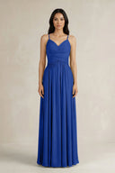 A - Line Pleated Spaghetti Strap Chiffon Bridesmaid Dress in Royal Blue - KISS BRIDAL Bridesmaid Dresses
