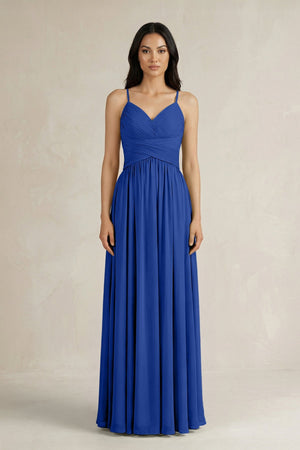 A - Line Pleated Spaghetti Strap Chiffon Bridesmaid Dress in Royal Blue - KISS BRIDAL Bridesmaid Dresses