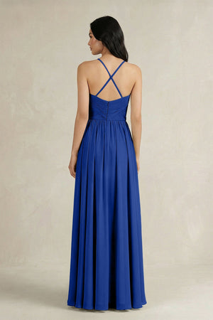A - Line Pleated Spaghetti Strap Chiffon Bridesmaid Dress in Royal Blue - KISS BRIDAL Bridesmaid Dresses
