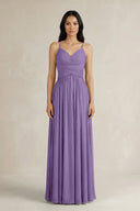A - Line Pleated Spaghetti Strap Chiffon Bridesmaid Dress in Tahiti - KISS BRIDAL Bridesmaid Dresses
