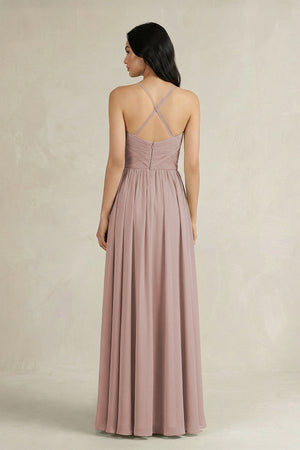 A-Line Pleated Spaghetti Strap Chiffon Bridesmaid Dress in Toffee (2) | KISSBRIDAL