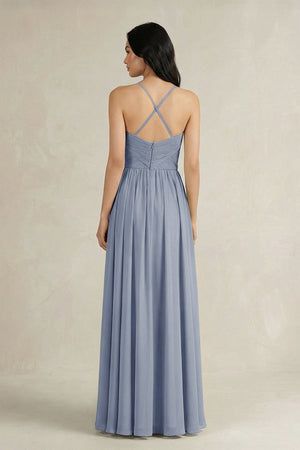A - Line Pleated Spaghetti Strap Chiffon Bridesmaid Dress in Twilight - SHE IS ME Bridesmaid Dresses