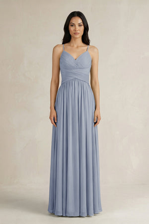A - Line Pleated Spaghetti Strap Chiffon Bridesmaid Dress in Twilight - SHE IS ME Bridesmaid Dresses