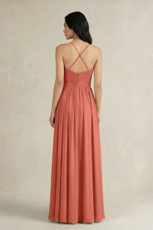 A - Line Pleated Spaghetti Strap Chiffon Bridesmaid Dress in Wild Rose - KISS BRIDAL Bridesmaid Dresses