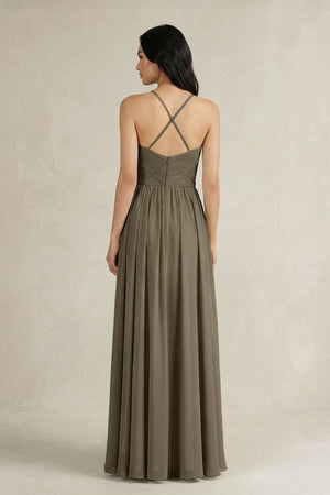 A - Line Pleated Spaghetti Strap Chiffon Bridesmaid Dress in Willow Green - SHE IS ME Bridesmaid Dresses