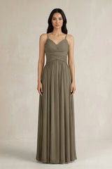 A - Line Pleated Spaghetti Strap Chiffon Bridesmaid Dress in Willow Green - KISS BRIDAL Bridesmaid Dresses