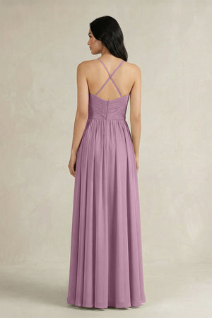 A - Line Pleated Spaghetti Strap Chiffon Bridesmaid Dress in Wisteria - KISS BRIDAL Bridesmaid Dresses
