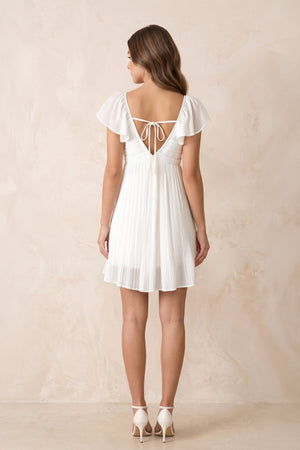 A-Line Ruched Chiffon Cap Sleeves Mini Dress in White – SHE IS ME Dresses