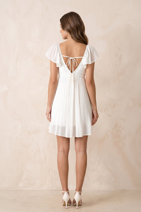 A-Line Ruched Chiffon Cap Sleeves Mini Dress in White – SHE IS ME Dresses