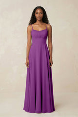 A - Line Ruched Chiffon Spaghetti Strap Bridesmaid Dress in Amethyst - KISS BRIDAL Bridesmaid Dresses