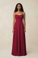 A - Line Ruched Chiffon Spaghetti Strap Bridesmaid Dress in Berry - SHE IS ME Bridesmaid Dresses
