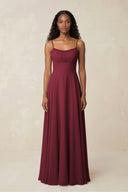 A-Line Ruched Chiffon Spaghetti Strap Bridesmaid Dress in Berry | KISSBRIDAL