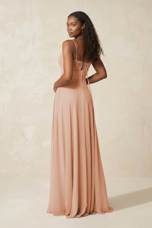 A - Line Ruched Chiffon Spaghetti Strap Bridesmaid Dress in Champagne Rose - SHE IS ME Bridesmaid Dresses