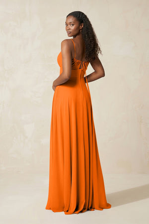 A - Line Ruched Chiffon Spaghetti Strap Bridesmaid Dress in Cinnamon - SHE IS ME Bridesmaid Dresses