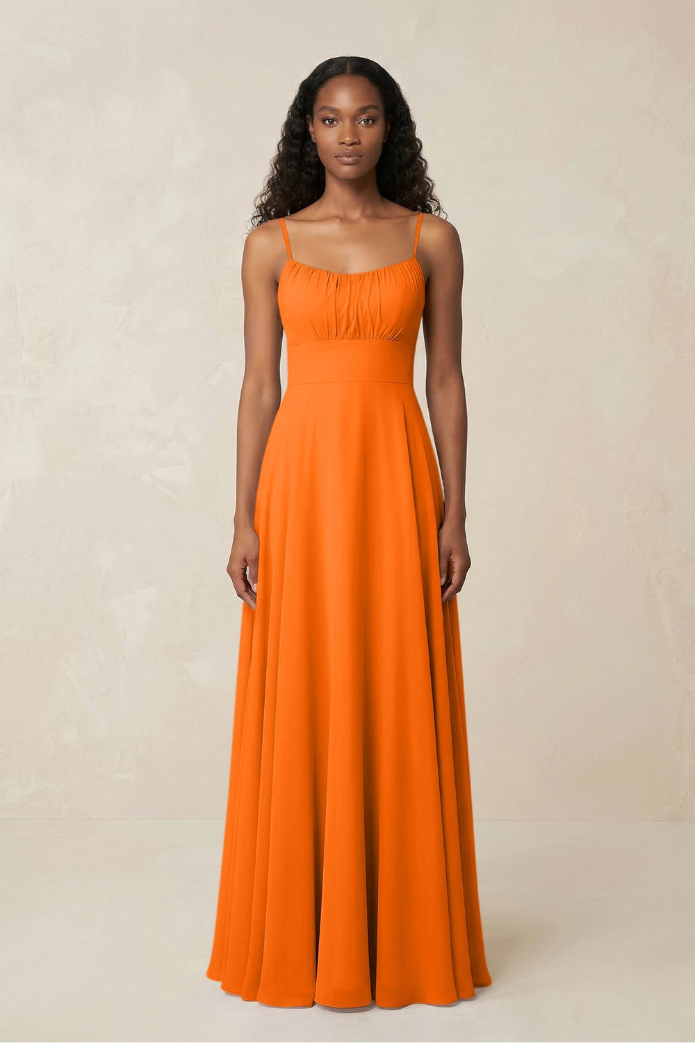 A - Line Ruched Chiffon Spaghetti Strap Bridesmaid Dress in Cinnamon - KISS BRIDAL Bridesmaid Dresses