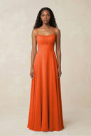 A-Line Ruched Chiffon Spaghetti Strap Bridesmaid Dress in Cinnamon | KISSBRIDAL