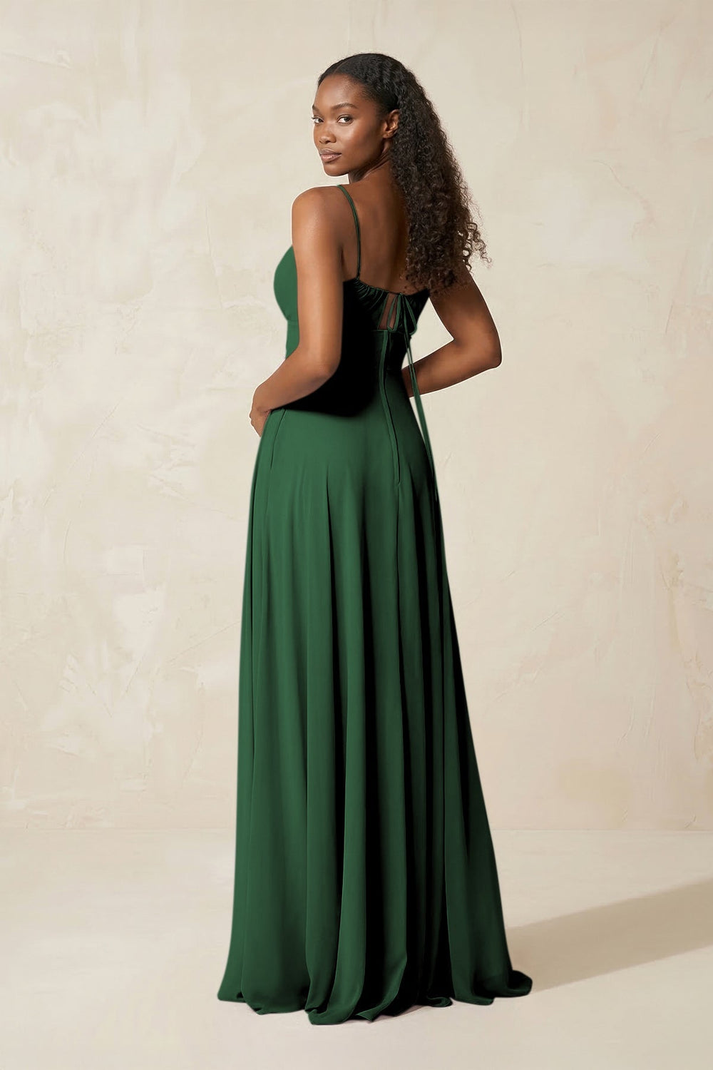 A - Line Ruched Chiffon Spaghetti Strap Bridesmaid Dress in Dark Green - KISS BRIDAL Bridesmaid Dresses