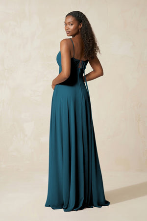 A - Line Ruched Chiffon Spaghetti Strap Bridesmaid Dress in Dark Teal - SHE IS ME Bridesmaid Dresses