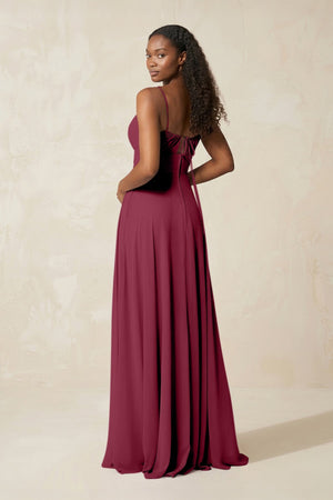 A - Line Ruched Chiffon Spaghetti Strap Bridesmaid Dress in Desert Rose - SHE IS ME Bridesmaid Dresses