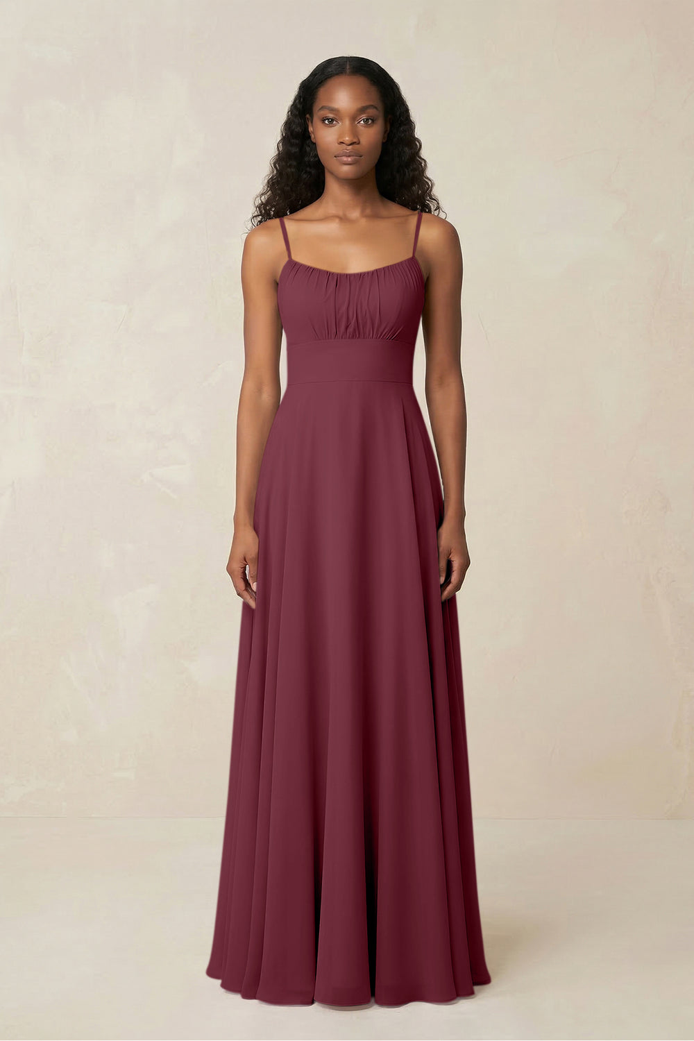 A-Line Ruched Chiffon Spaghetti Strap Bridesmaid Dress in Desert Rose