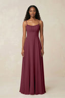 A-Line Ruched Chiffon Spaghetti Strap Bridesmaid Dress in Desert Rose | KISSBRIDAL