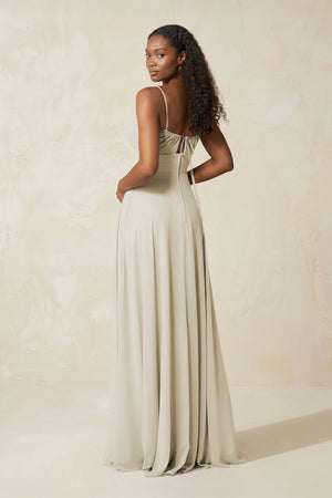 A - Line Ruched Chiffon Spaghetti Strap Bridesmaid Dress in Dove Gray - SHE IS ME Bridesmaid Dresses
