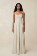 A - Line Ruched Chiffon Spaghetti Strap Bridesmaid Dress in Dove Gray - SHE IS ME Bridesmaid Dresses