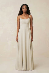 A - Line Ruched Chiffon Spaghetti Strap Bridesmaid Dress in Dove Gray - KISS BRIDAL Bridesmaid Dresses