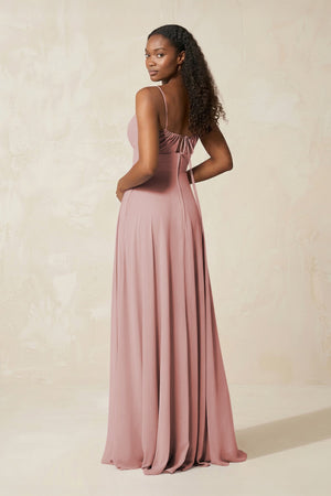 A - Line Ruched Chiffon Spaghetti Strap Bridesmaid Dress in Dusty Rose - SHE IS ME Bridesmaid Dresses