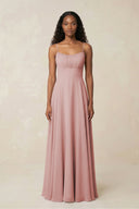 A - Line Ruched Chiffon Spaghetti Strap Bridesmaid Dress in Dusty Rose - SHE IS ME Bridesmaid Dresses