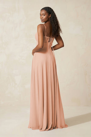 A - Line Ruched Chiffon Spaghetti Strap Bridesmaid Dress in English Rose - SHE IS ME Bridesmaid Dresses