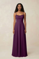 A-Line Ruched Chiffon Spaghetti Strap Bridesmaid Dress in Fig | KISSBRIDAL