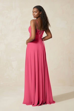 A - Line Ruched Chiffon Spaghetti Strap Bridesmaid Dress in Fuchsia - SHE IS ME Bridesmaid Dresses
