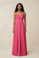 A - Line Ruched Chiffon Spaghetti Strap Bridesmaid Dress in Fuchsia - SHE IS ME Bridesmaid Dresses