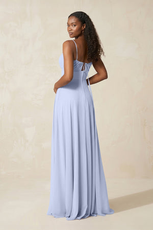 A - Line Ruched Chiffon Spaghetti Strap Bridesmaid Dress in Ice - SHE IS ME Bridesmaid Dresses