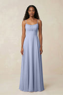 A-Line Ruched Chiffon Spaghetti Strap Bridesmaid Dress in Ice | KISSBRIDAL