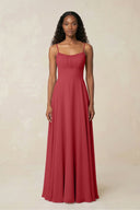 A - Line Ruched Chiffon Spaghetti Strap Bridesmaid Dress in Merlot - SHE IS ME Bridesmaid Dresses