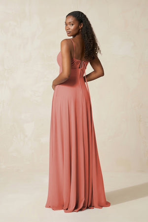 A - Line Ruched Chiffon Spaghetti Strap Bridesmaid Dress in Mulberry - SHE IS ME Bridesmaid Dresses