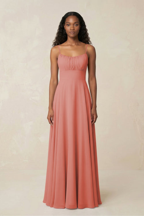 A - Line Ruched Chiffon Spaghetti Strap Bridesmaid Dress in Mulberry - SHE IS ME Bridesmaid Dresses