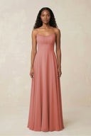 A-Line Ruched Chiffon Spaghetti Strap Bridesmaid Dress in Mulberry | KISSBRIDAL
