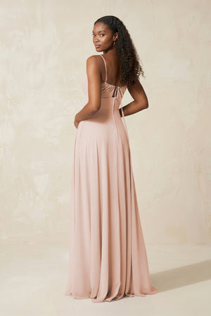 A - Line Ruched Chiffon Spaghetti Strap Bridesmaid Dress in Pale Blush - SHE IS ME Bridesmaid Dresses