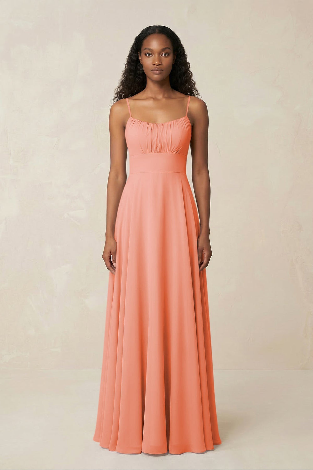 A - Line Ruched Chiffon Spaghetti Strap Bridesmaid Dress in Rosette - KISS BRIDAL Bridesmaid Dresses