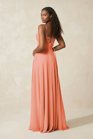 A - Line Ruched Chiffon Spaghetti Strap Bridesmaid Dress in Rosette - SHE IS ME Bridesmaid Dresses